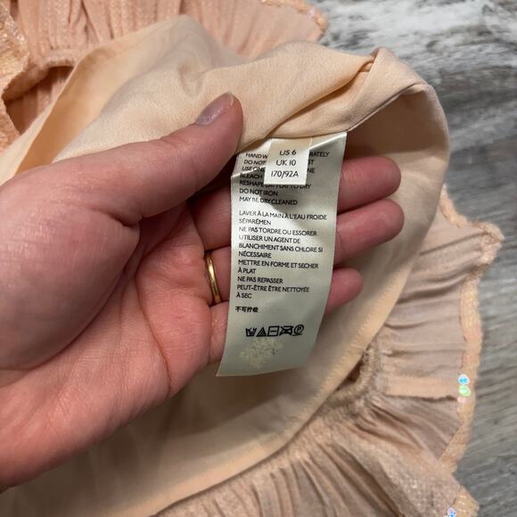 Anthropologie Amelie Pink Womens 6 M Spaghetti Strap Sequin Ruffled Hem Cami Top - Picture 4 of 8